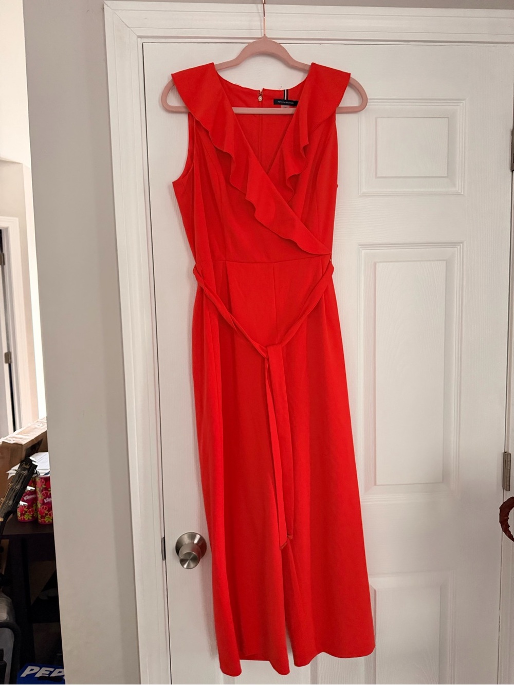 Tommy Hilfiger Orange Ruffle Jumpsuit with Belt.